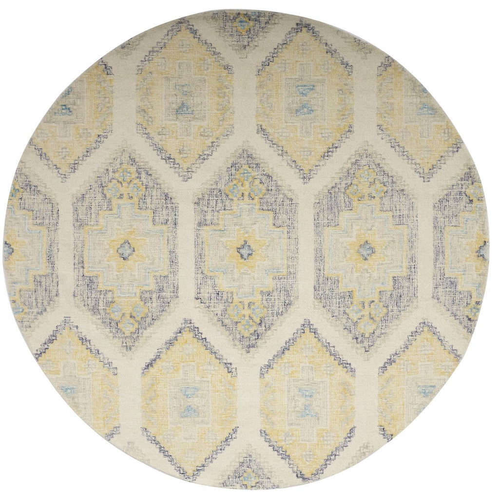 Arazad Transitional Geometric Yellow Blue Ivory Area Rug (8' x 8')