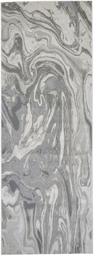 Prasad Modern Watercolor Gray Ivory Silver Area Rug (2'10" x 7'10")