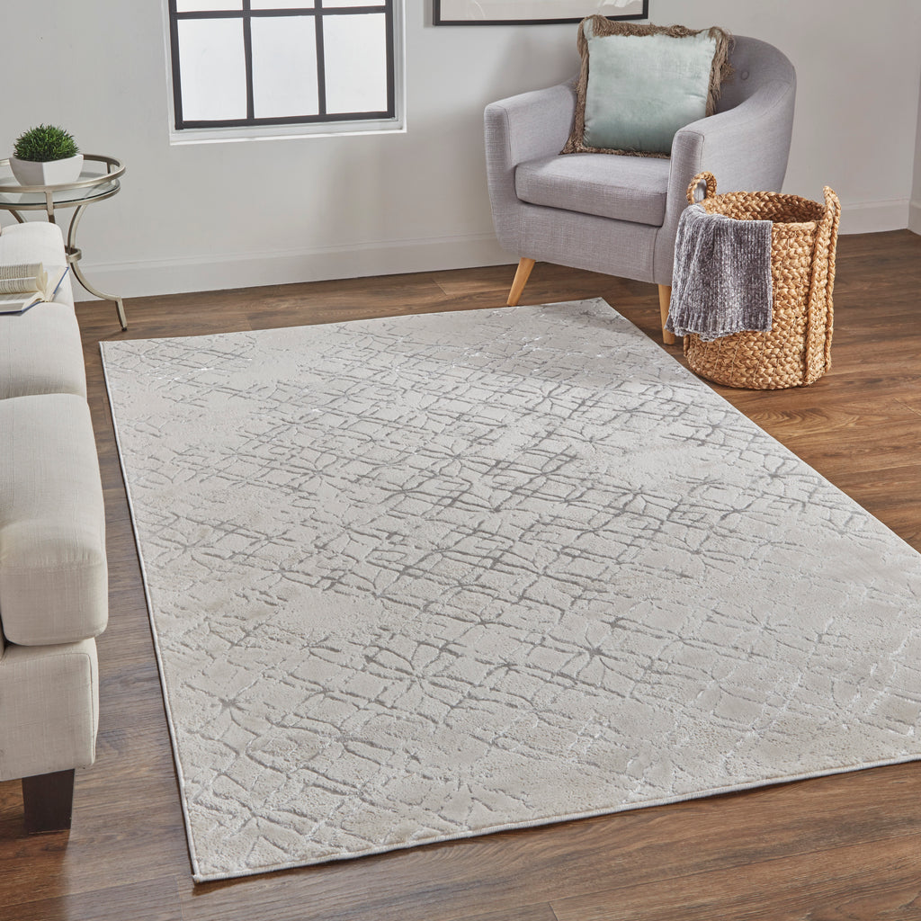 Micah Modern Distressed Silver Gray White Area Rug (8' x 10')