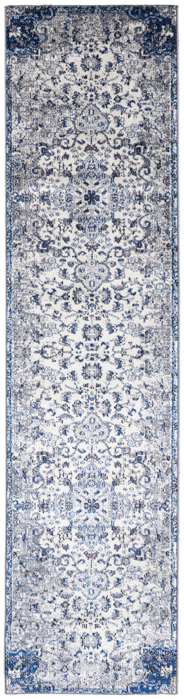 Bellini Transitional Medallion Ivory Gray Blue Area Rug (7'10" x 7'10")