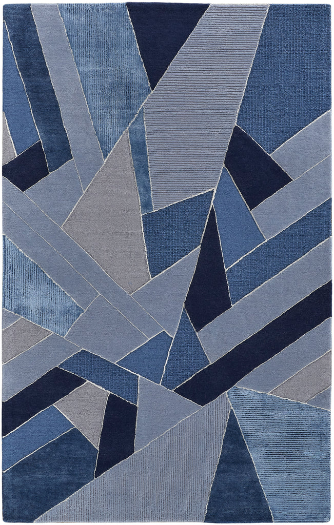 Nash Transitional Geometric Blue Silver Area Rug (9' x 12' / Pattern 2)