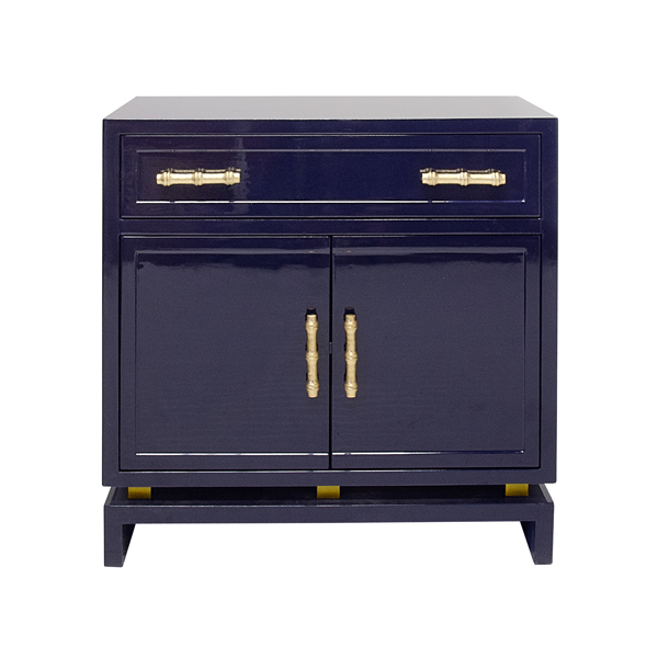 Navy Large Cabinet With Gold Leaf Bamboo Hardware