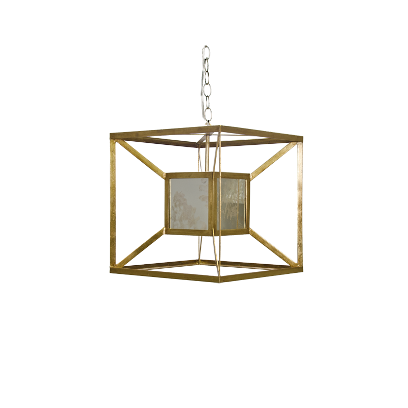 Gold Leafed Iron Box Chandelier Pendant