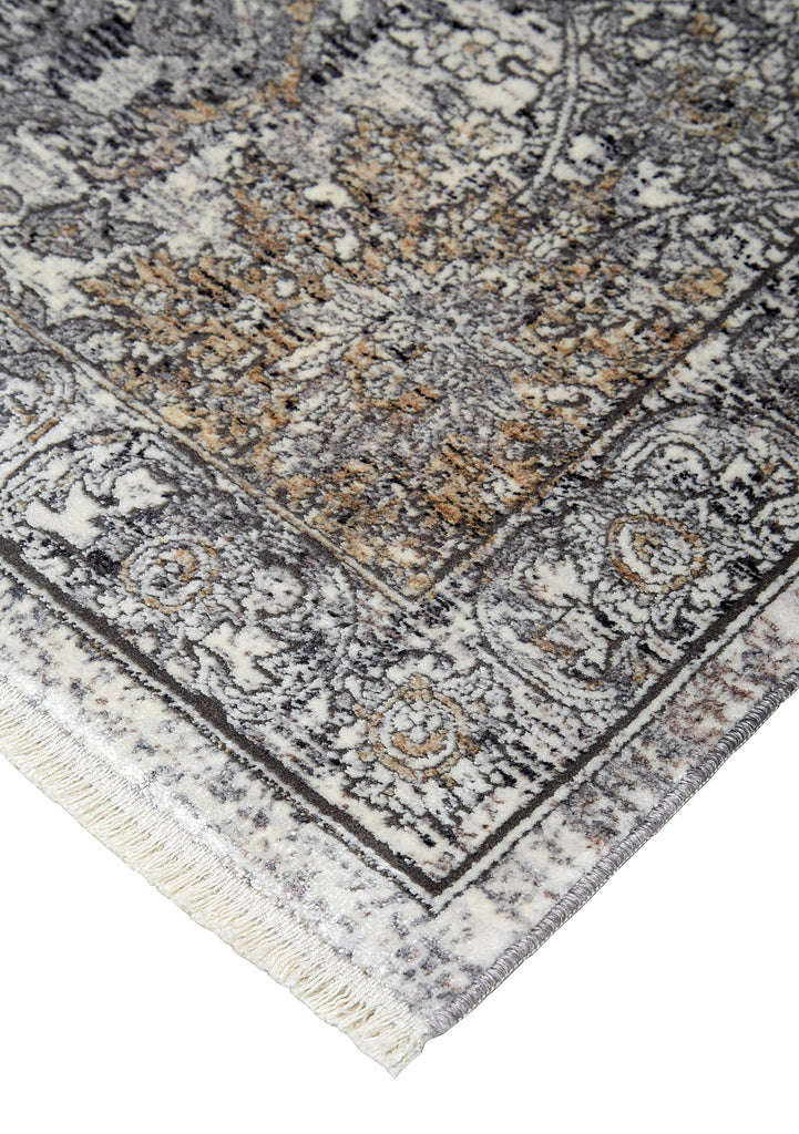 Sarrant Transitional Damask Gray Silver Tan Area Rug (5' x 7'2")