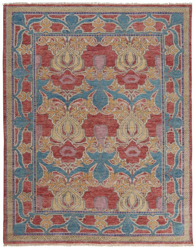 Beall Traditional Oriental Blue Red Yellow Area Rug (7'9" x 9'9")