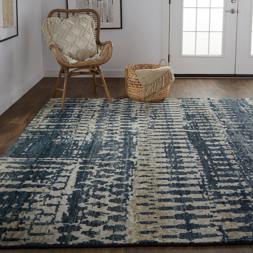 Palomar Transitional Abstract Blue Gray Tan Area Rug (2' x 3')