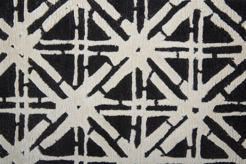 Bamboo Lattice Modern Geometric Black White Ivory Area Rug (8'6" x 11'6")