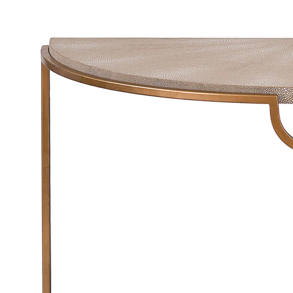 Vogue Shagreen Demilune Console - Ivory Grey and Brass