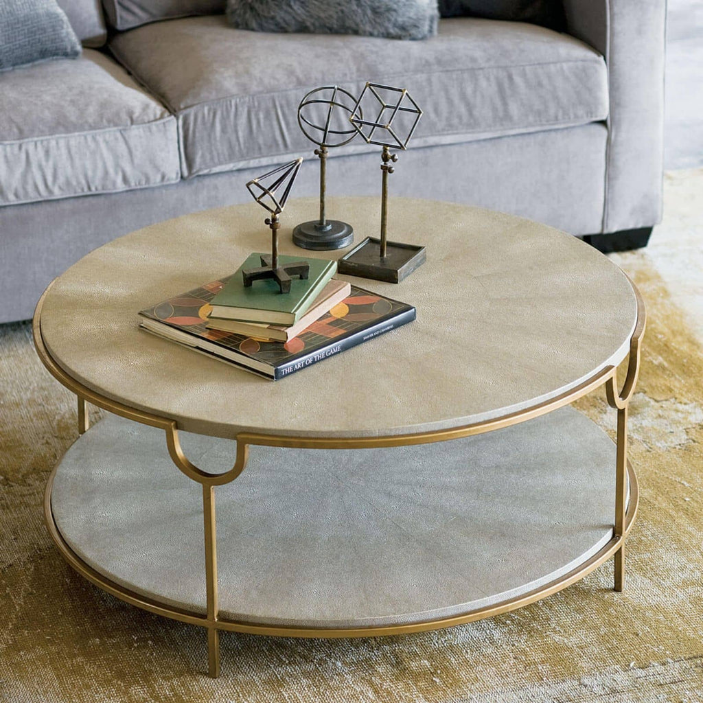 Vogue Shagreen Cocktail Table - Ivory Grey and Brass