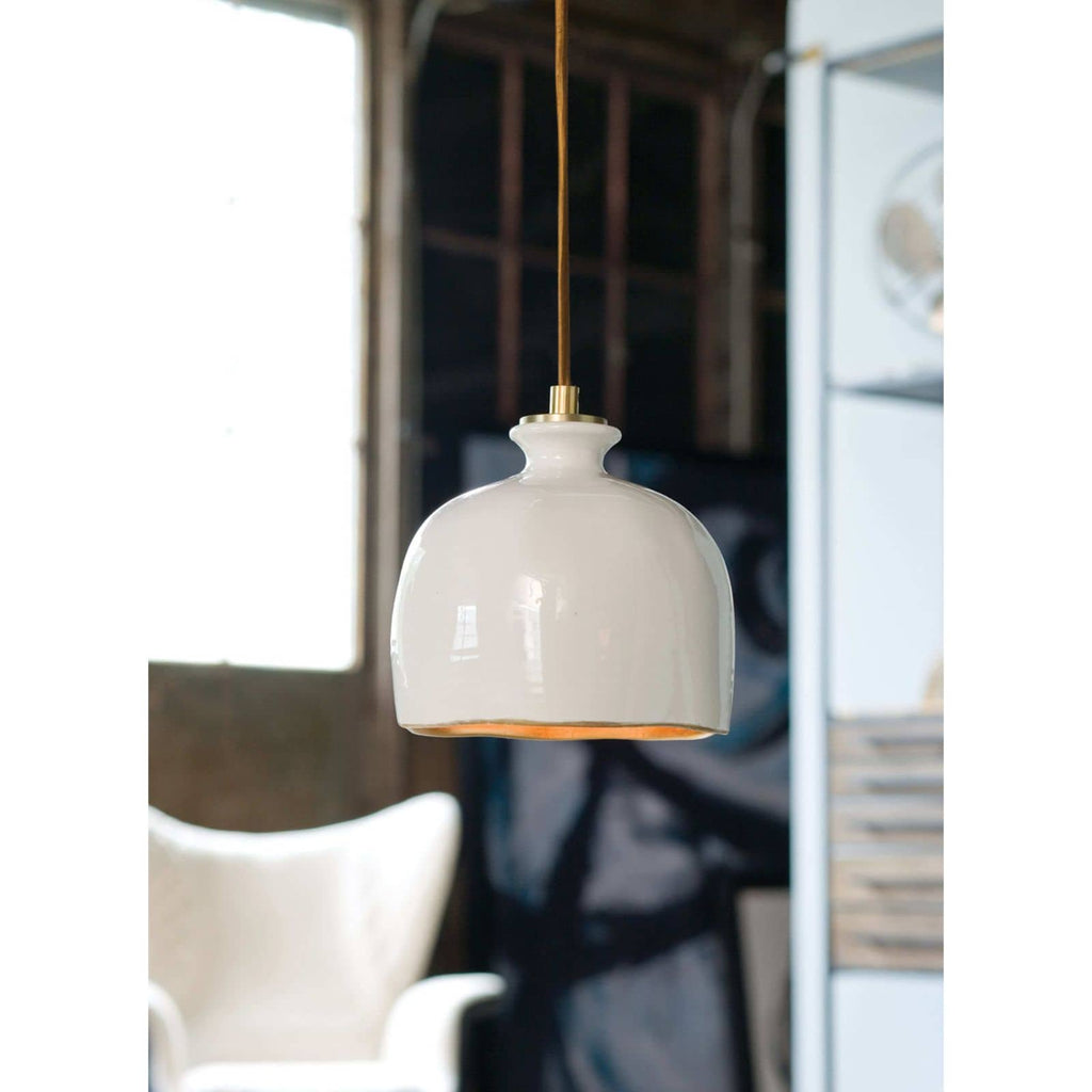 Bianca Ceramic Pendant - Gloss White and Gold