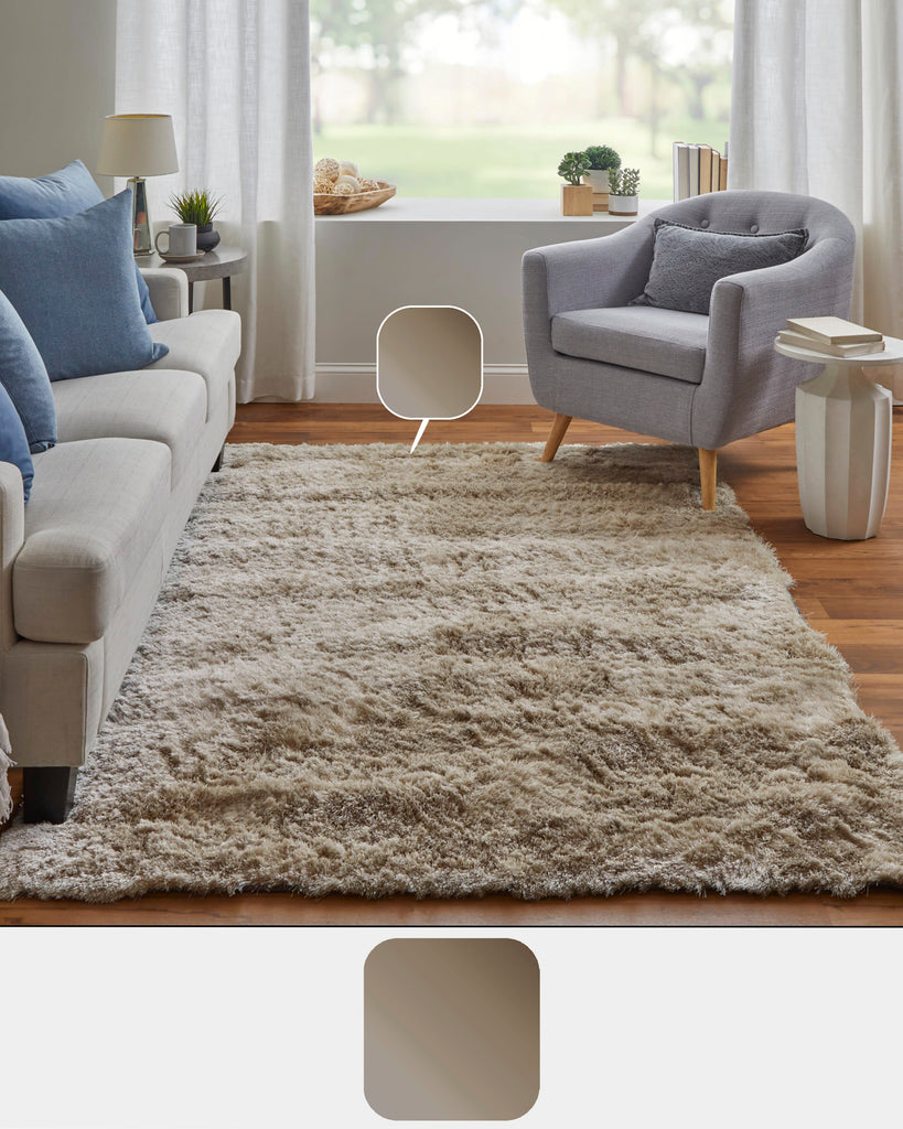 Indochine Modern Solid Tan Taupe Area Rug (2'6" x 6')