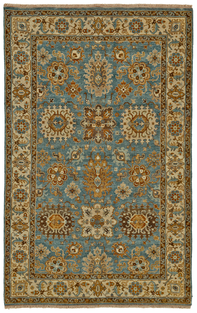 Namche Transitional Damask Tan Blue Brown Area Rug (2' x 3')