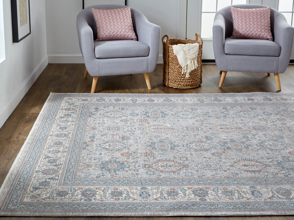 Marquette Transitional Oriental Taupe Silver Blue Area Rug (2'8" x 8')