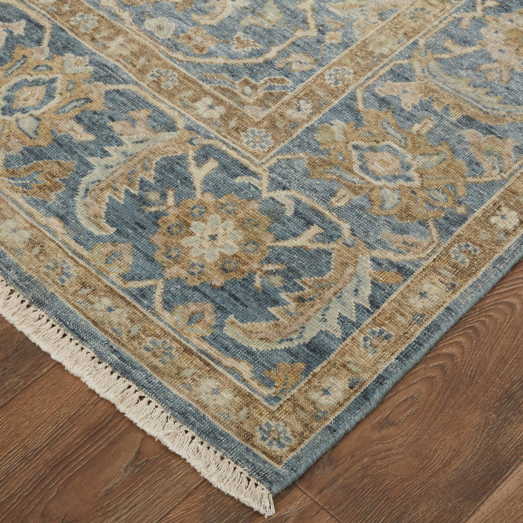 Marabel Traditional Damask Blue Taupe Ivory Area Rug (2'6" x 8')