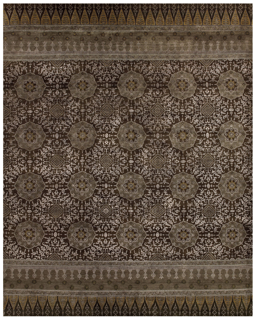 Anchala Traditional Medallion Brown Ivory Gray Area Rug (7'9" x 9'9")