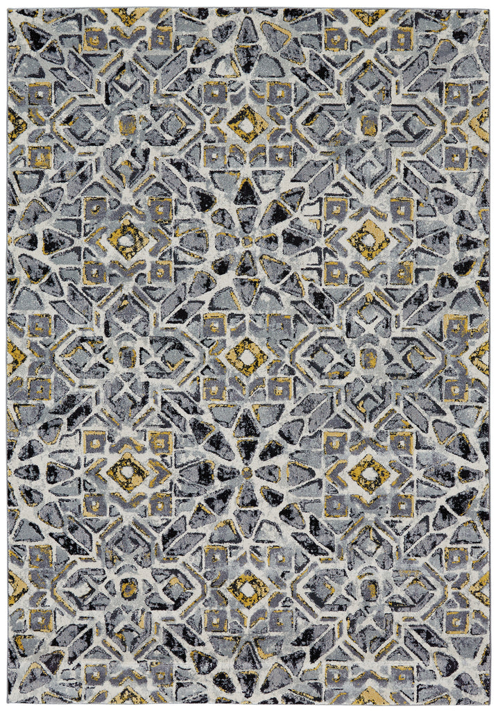 Bleecker Modern Abstract Gray Black Yellow Area Rug (10' x 13'2")