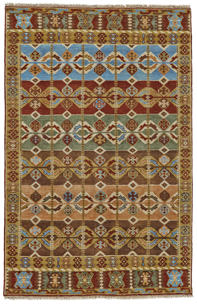 Ashi Transitional Southwestern Brown Tan Blue Area Rug (5'6" x 8'6")