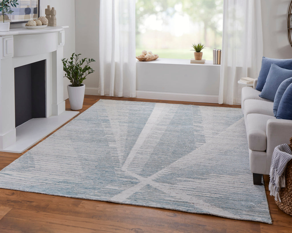 Brighton Modern Abstract Blue Ivory Silver Area Rug (2' x 3')