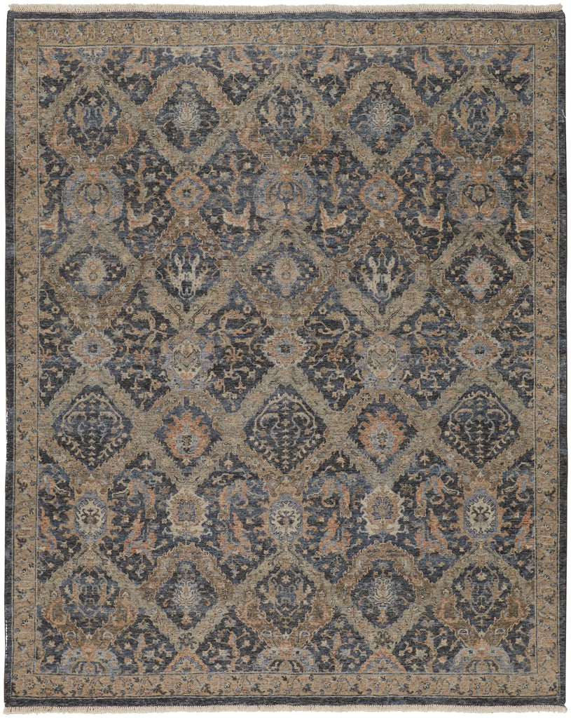 Marabel Traditional Damask Blue Taupe Brown Area Rug (3'6" x 5'6")