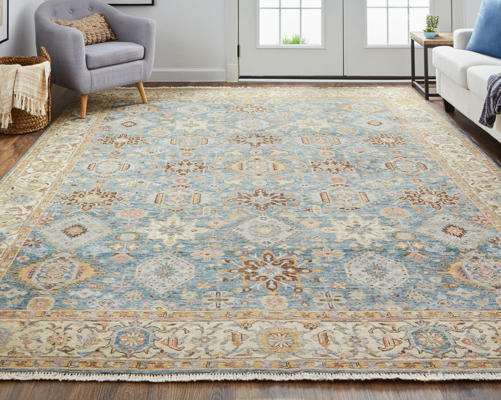 Marabel Traditional Medallion Blue Tan Brown Area Rug (2'6" x 8')