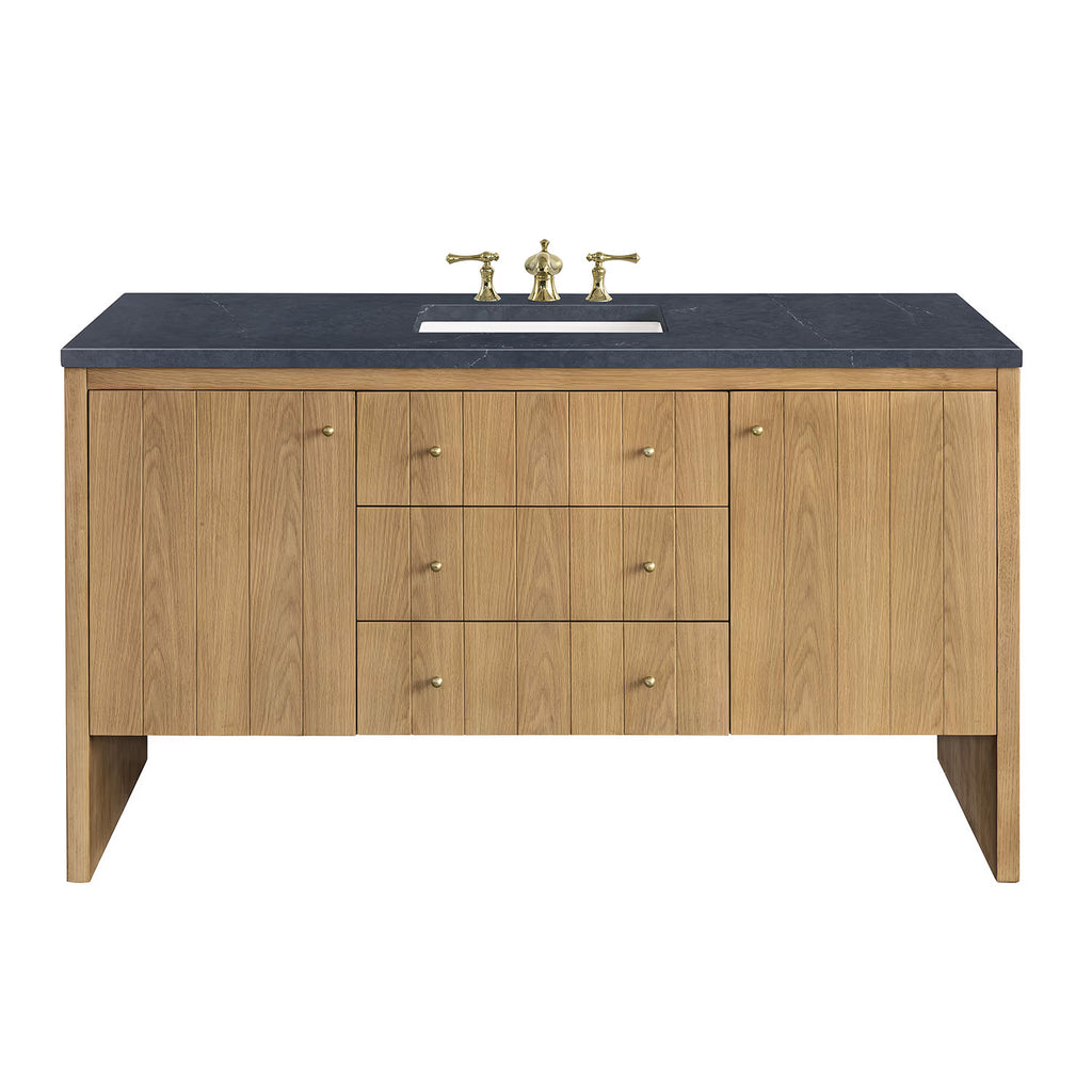 Hudson 60" Single Vanity, Light Natural Oak with 3 cms Charcoal Soapstone Top