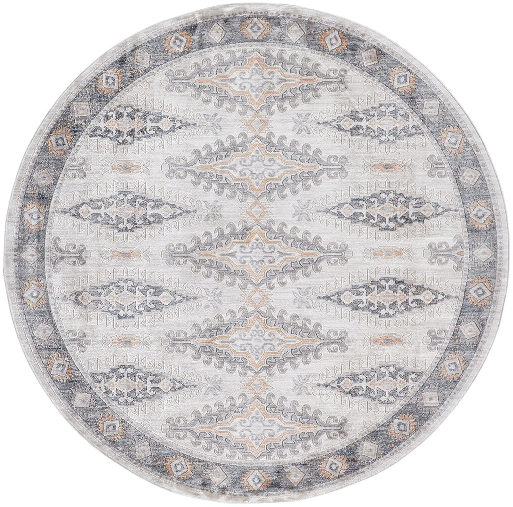 Kyra Transitional Diamond Gray Blue Orange Area Rug (5'6" x 5'6")