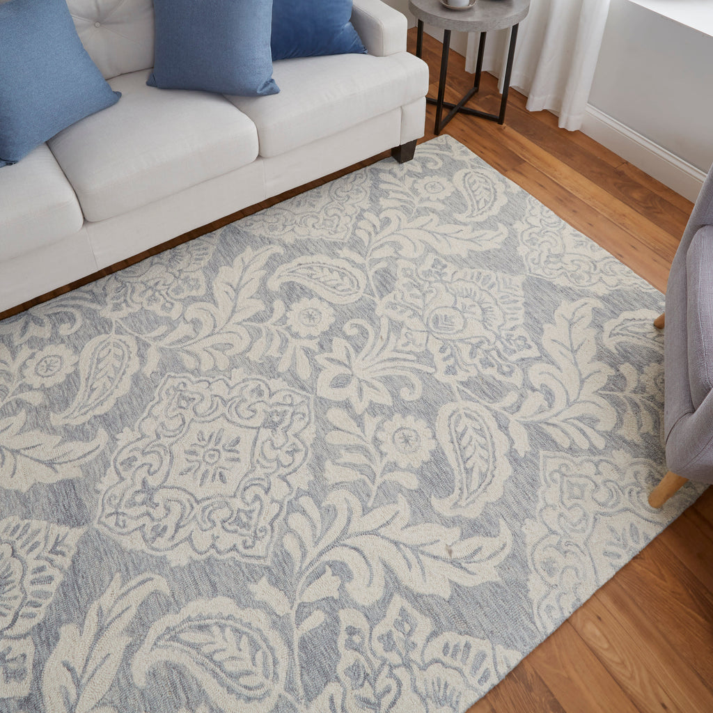 Belfort Transitional Medallion Blue Ivory Area Rug (12' x 15' / Pattern 2)