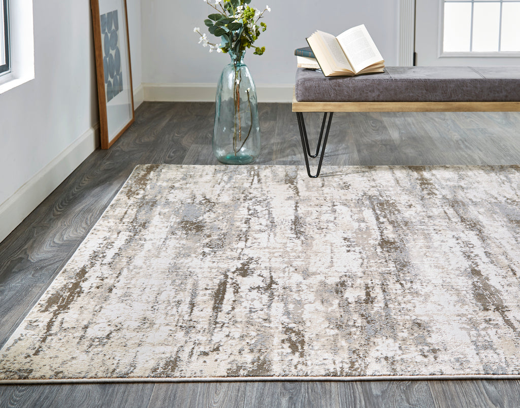 Parker Transitional Abstract Ivory Brown Area Rug (7'9" x 7'9")