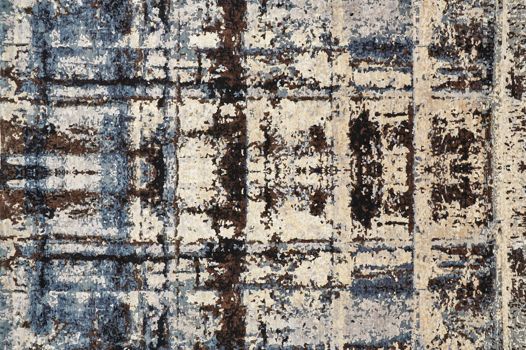 Doshi Transitional Distressed Silver Blue Brown Area Rug (7'9" x 9'9")