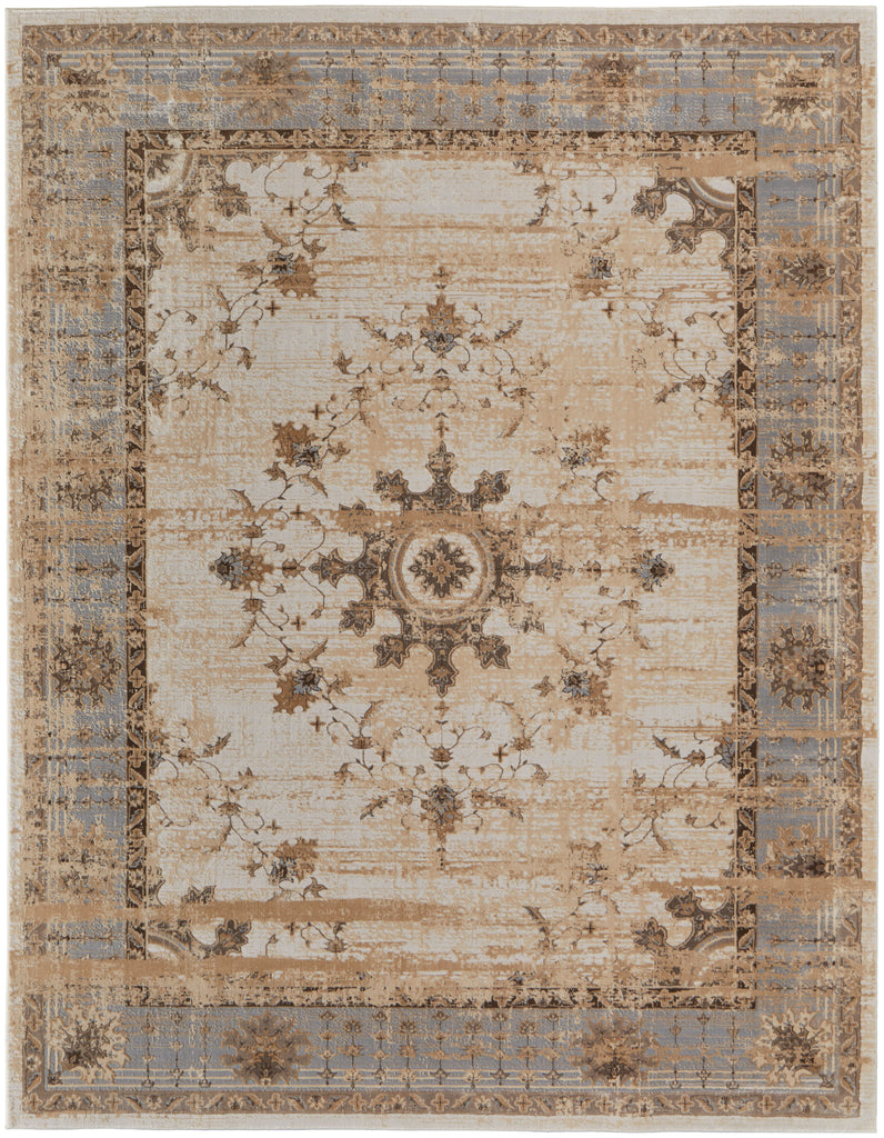 Celene Traditional Bordered Tan Brown Gray Area Rug (10' x 14')