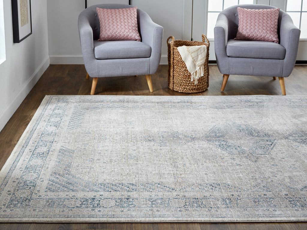 Marquette Transitional Medallion Taupe Gray Blue Area Rug (6'7" x 9'10")