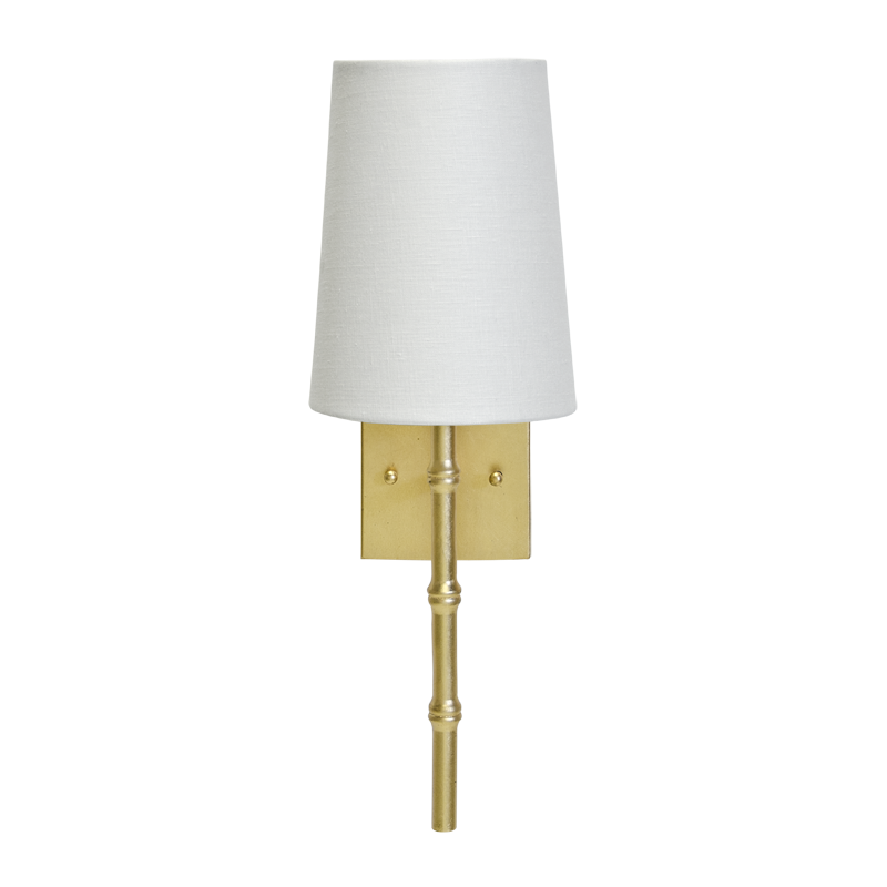 Gold Leaf Sconce With Bamboo Detail And White Linen Shade