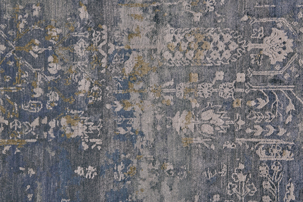 Brynn Transitional Distressed Blue Gray Gold Area Rug (7'9" x 9'9")