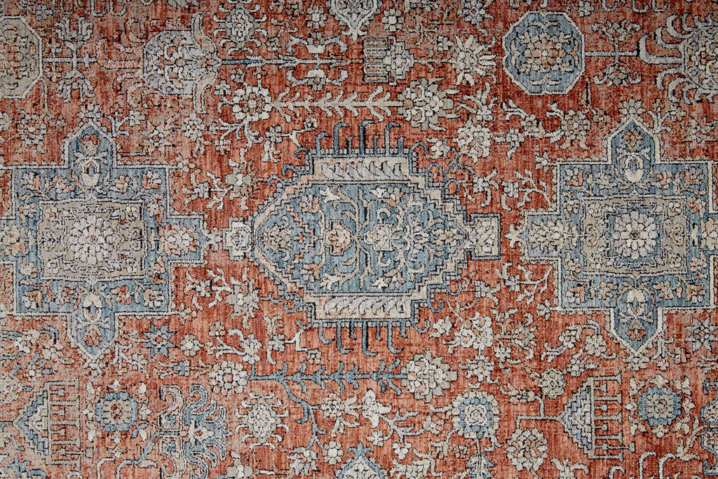 Marquette Transitional Oriental Red Orange Blue Area Rug (9'6" x 12'7")