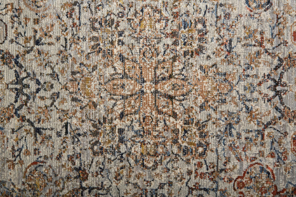 Kaia Transitional Medallion Tan Orange Blue Area Rug (2'6" x 10')