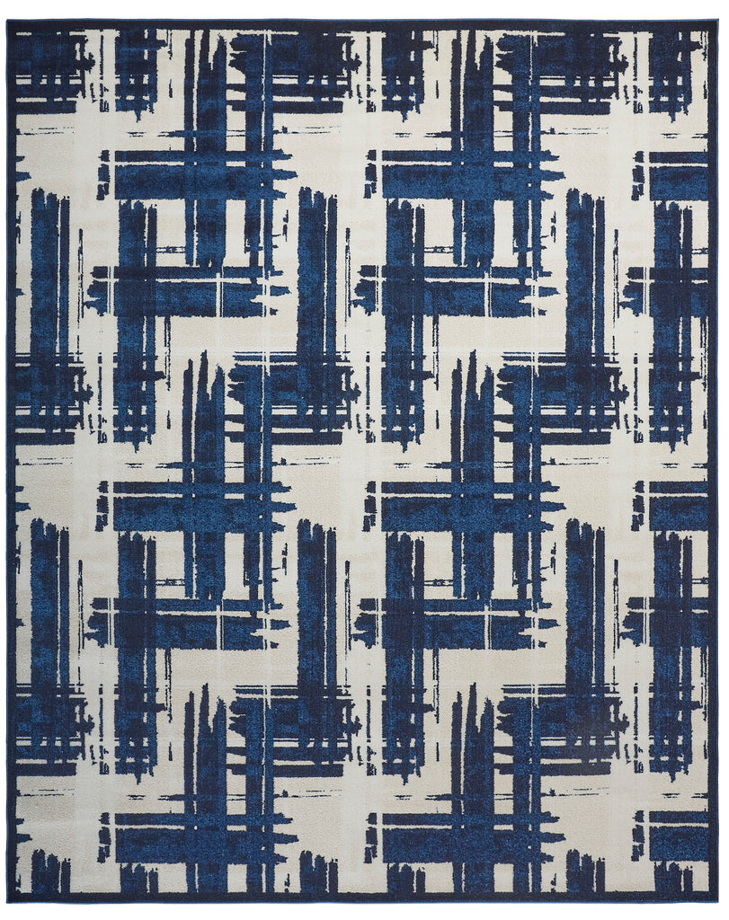 Remmy Transitional Abstract Ivory Blue Area Rug (8' x 11')