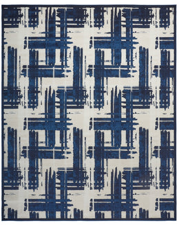 Remmy Transitional Abstract Ivory Blue Area Rug (10' x 13'2")