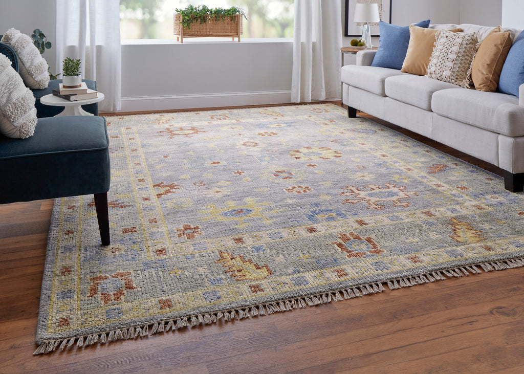 Fillmore Traditional Floral Botanical Blue Taupe Gray Area Rug (4' x 6')