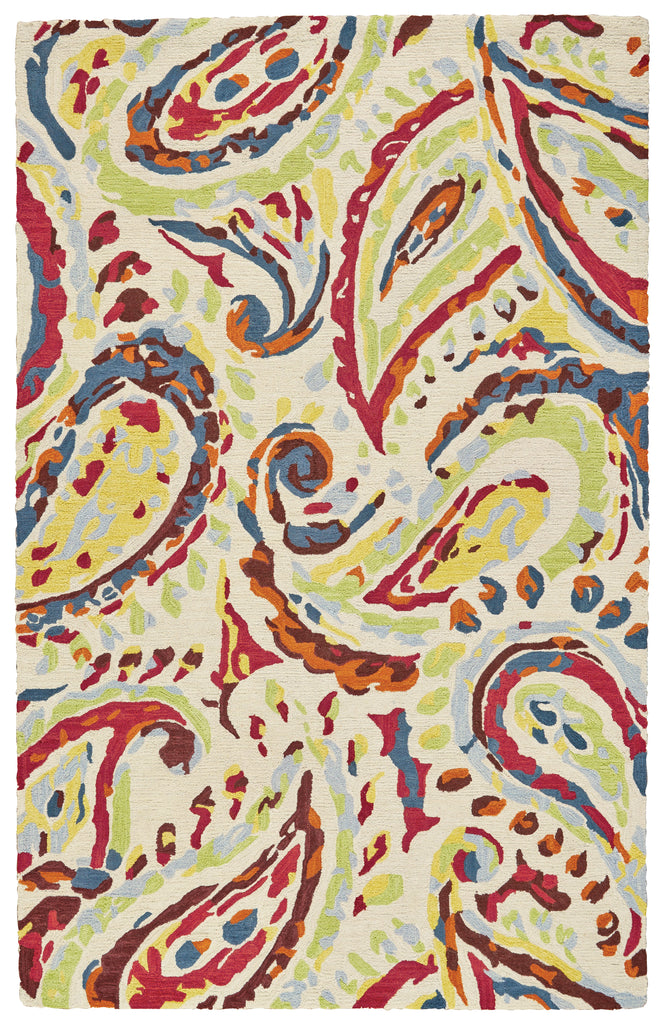 Liana Transitional Abstract Red Green Ivory Area Rug (3'6" x 5'6")