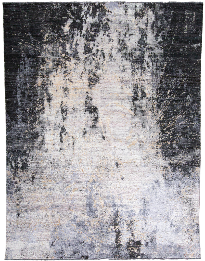 Wexford Modern Distressed Ivory Black Blue Area Rug (9'6" x 13'6")