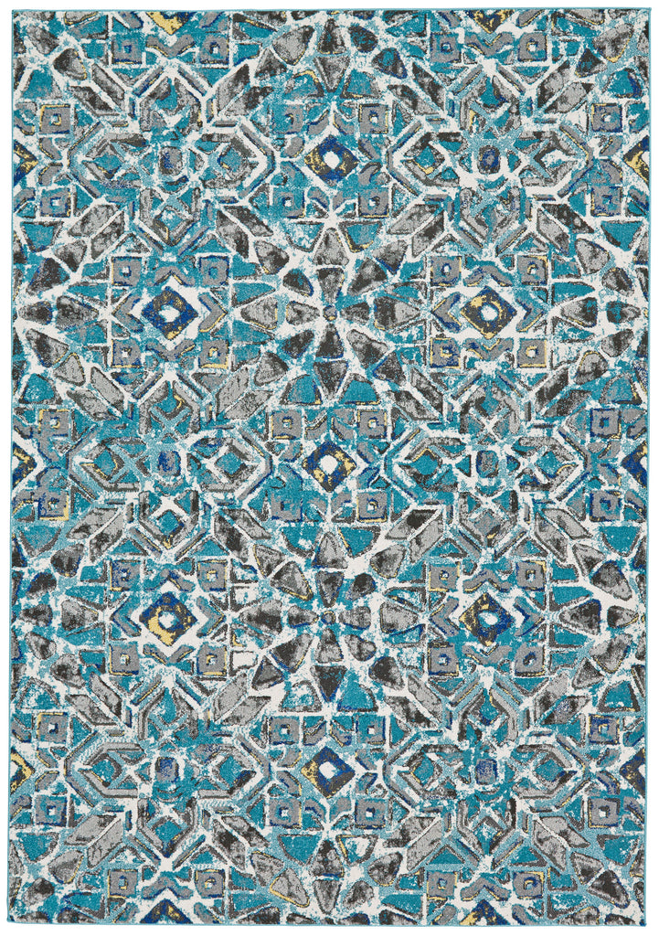 Brixton Modern Geometric Blue Ivory Taupe Area Rug (10' x 13'2")