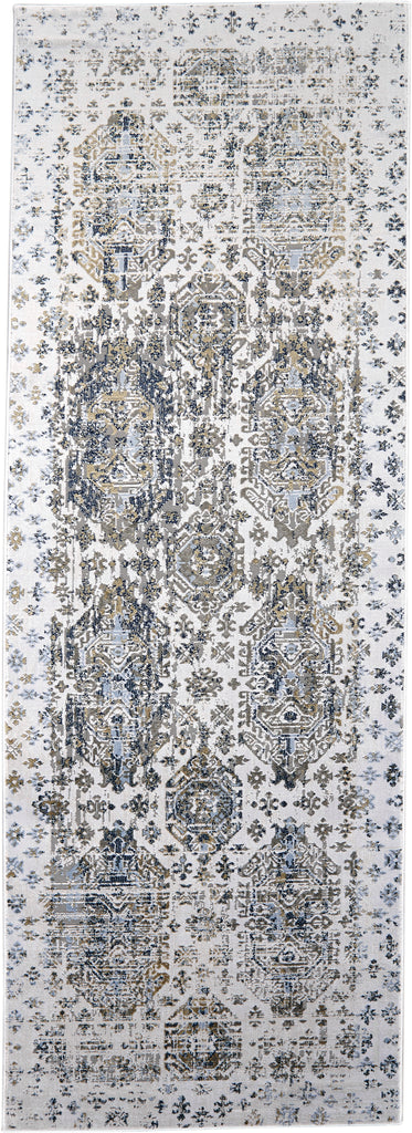 Marigold Transitional Medallion White Blue Gray Area Rug (2'10" x 8')