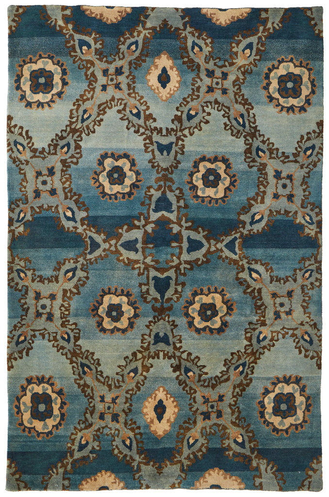 Amzad Transitional Ikat Blue Gray Tan Area Rug (4' x 6')