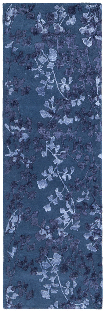 Bella Transitional Floral Botanical Blue Area Rug (2'6" x 8')