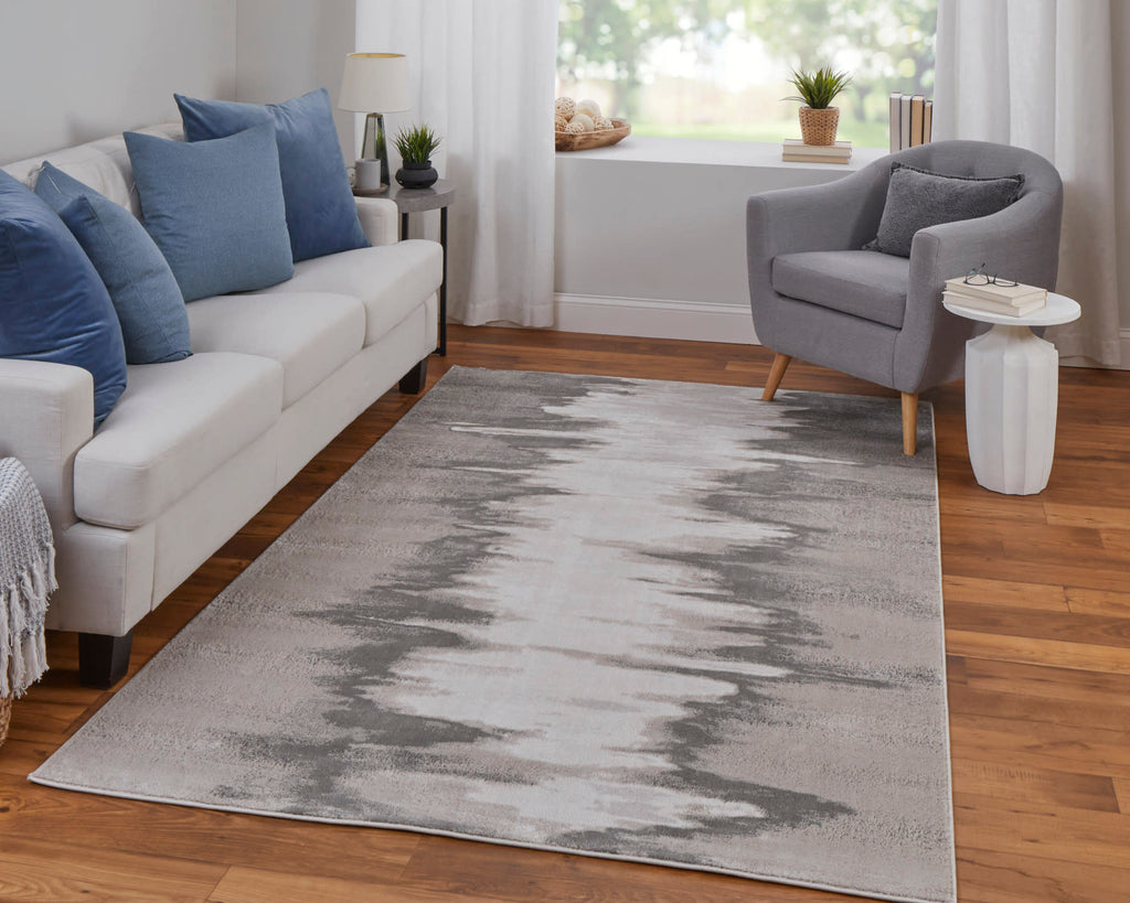 Micah Modern Abstract Gray Taupe Ivory Area Rug (5' x 8')