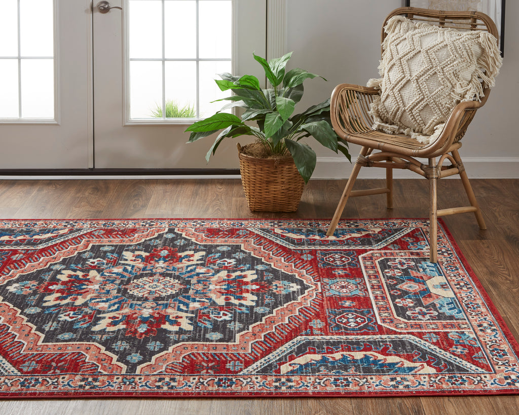 Nolan Transitional Medallion Red Gray Tan Area Rug (7'9" x 10'6")