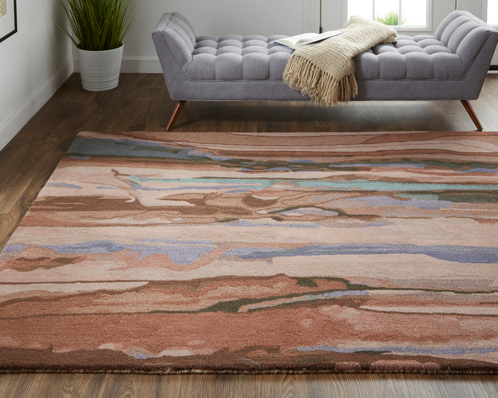 Amira Transitional Abstract Red Pink Blue Area Rug (8' x 10')