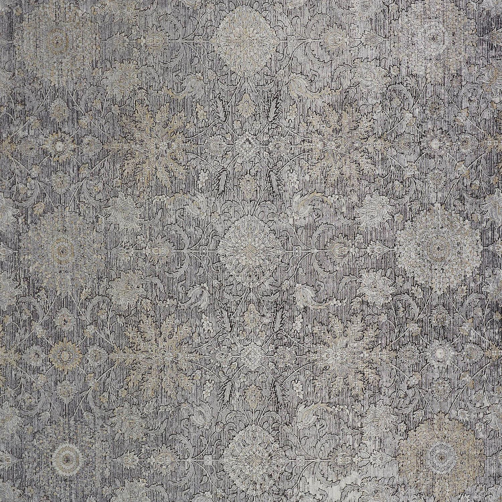 Sarrant Transitional Damask Gray Silver Tan Area Rug (5' x 7'2")