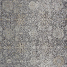 Sarrant Transitional Damask Gray Silver Tan Area Rug (7'10" x 9'10")