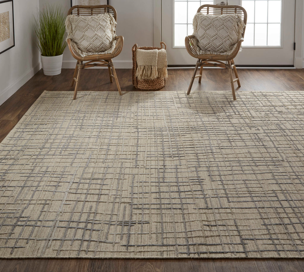 Kirkwood Transitional Abstract Tan Silver Area Rug (10' x 14')